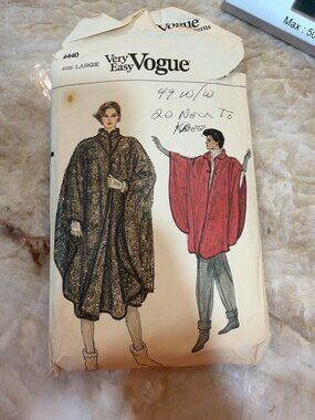 Vogue 8440 Sewing Pattern Womens Capes Size Large Vintage 1980s Paper Pattern